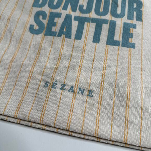 SEZANE Bonjour Seattle Canvas Tote Shopping Bag Striped Paris Reusable Earthy - Picture 7 of 7